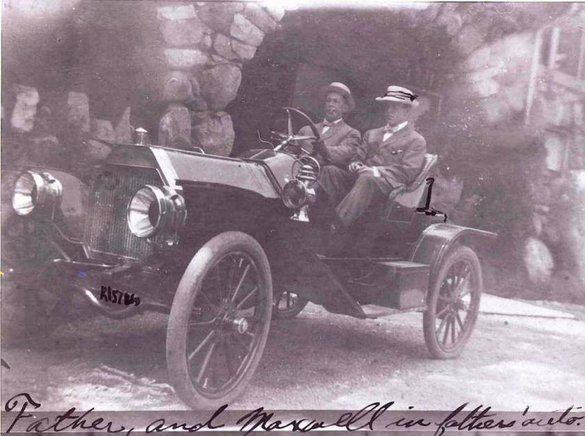 The owner/developer of Golden Hill with his son in a Parry Motor Car